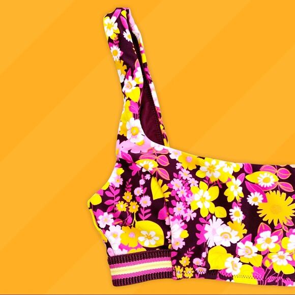 AERIE Bralette Swim Bikini Top Floral Scoop Neck 1970 Floral Style XXS NWOT - Picture 2 of 9